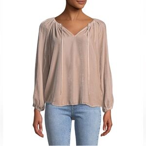Velvet By Graham & Spencer Rebecca Velvet V-Neck Long Sleeve Blouse Champagne XS